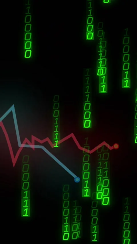 Vertical video: Top-right code appearing, red-blue lines oscillating, points Stock Footage 329552440