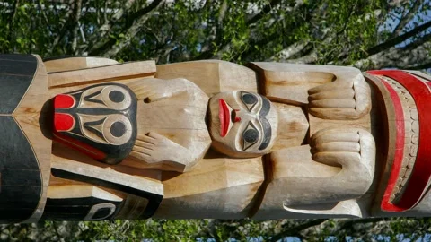 Vertical video of a Totem pole in Sitka, Alaska Stock Footage 201812484