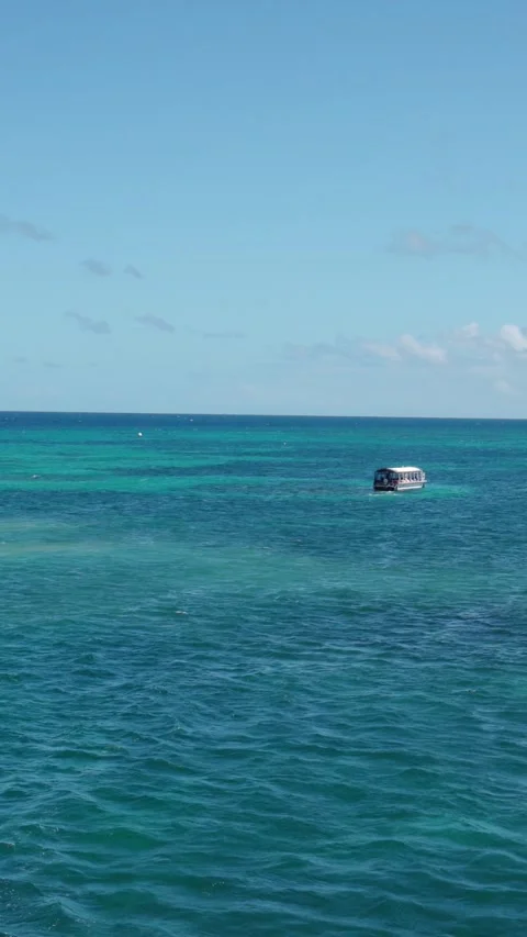 Vertical video of Tour boat floating on a calm tropical ocean Stock Footage 330469887