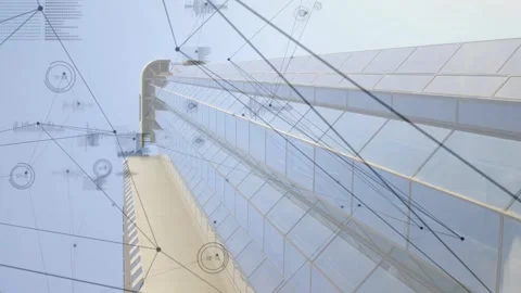 Vertical video: Tracking camera rising from low base, mapping panes with HUD, Stock Footage 332937203