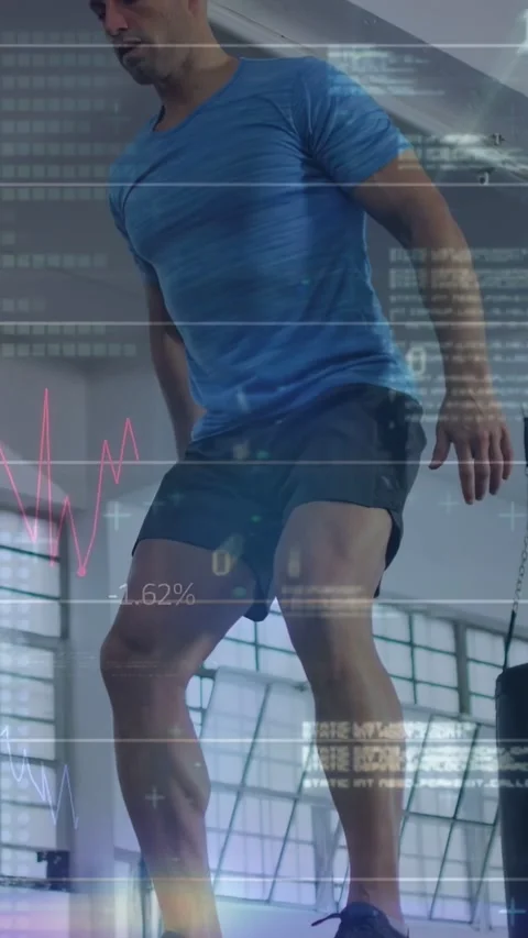 Vertical video: Trainer approaching box, doing jumps for training as data Stock Footage 333194991