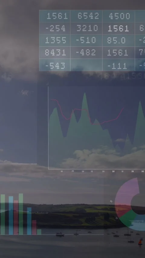 Vertical video: Translucent overlay updating from data feed, shifting bars and Stock Footage 332747647