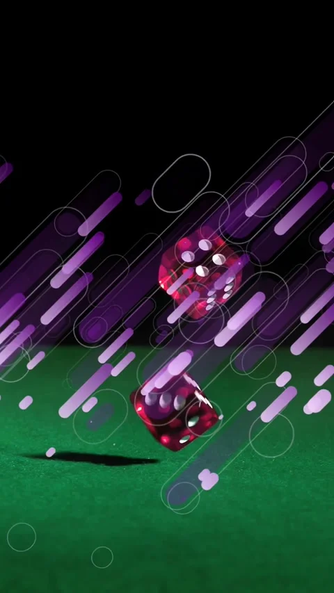 Vertical video: Translucent red dice tumbling from toss bouncing on green felt Stock Footage 328398884