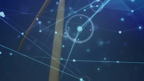 Vertical video: Turbine rotating as camera tilts up, nodes mapping hub and Stock Footage 332523089