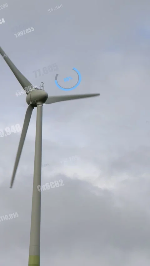 Vertical video: Turbine rotating by gust, camera panning as telemetry updating Stock Footage 333978347