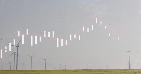 Vertical video: Turbines rotating, white bars and pink line appearing from start Stock Footage 334178967