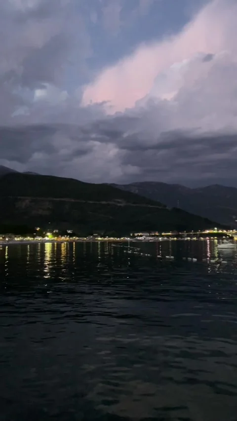 Vertical video of twilight over Budva Riviera Видео 347276105