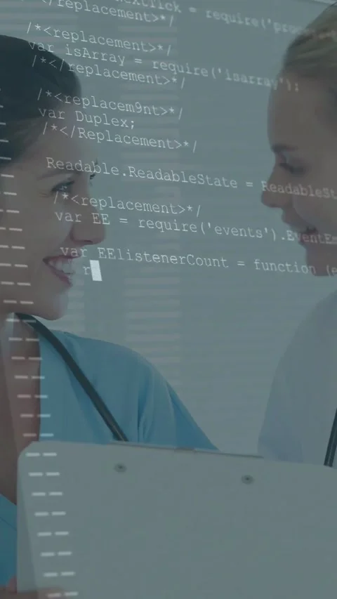 Vertical video: Two clinicians glancing clipboard and causing code overlay Stock Footage 334396068