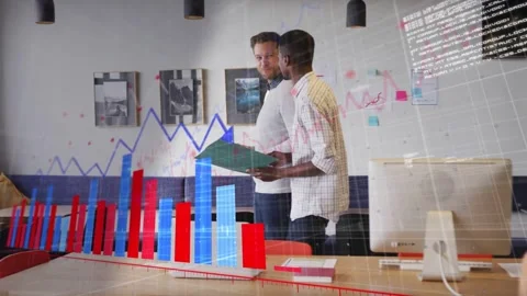 Vertical video: Two men consulting green folder in business office, causing 3D Stock Footage 332732525