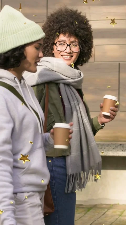 Vertical video: Two women walking path, left tapping phone and causing chat Stock Footage 333513361