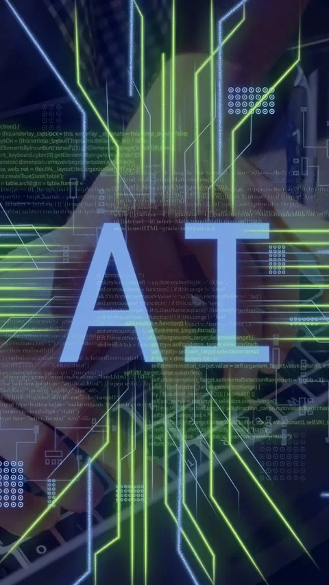 Vertical video: Typing hands launching neon lines, code blocks converging, Stock Footage 334770809