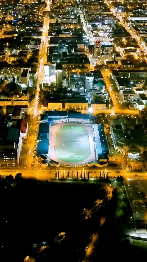 Vertical video. Ufa, Russia. Panorama of the city center. Night city lights. Stock Footage 339764255