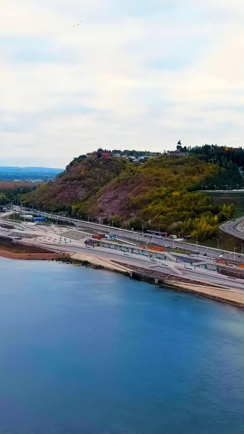 Vertical video. Ufa, Russia. Square named after Salavat Yulaev. Embankment of Stock Footage 339764147