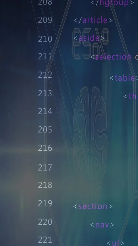 Vertical video: UI column scrolling on user swipe, revealing ruler, HTML tags, Stock Footage 334319480