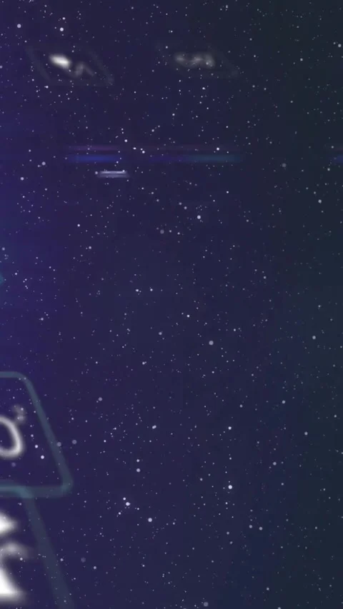 Vertical video: UI icons entering left and gliding over stars, forming orb Stock Footage 332317703
