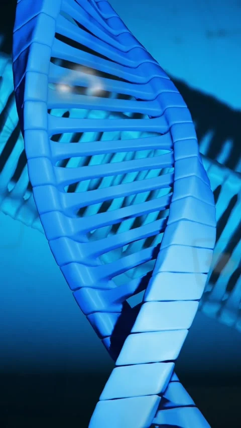 Vertical video: UI pulse causing blue helix rotating while camera rising with Stock Footage 329128498