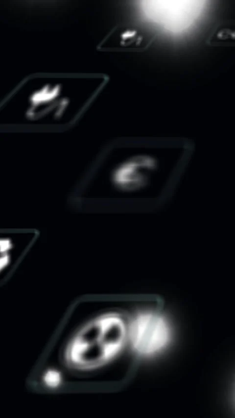 Vertical video: UI tiles drifting in tech plane, orbs sparking bloom revealing Video stock 330429985