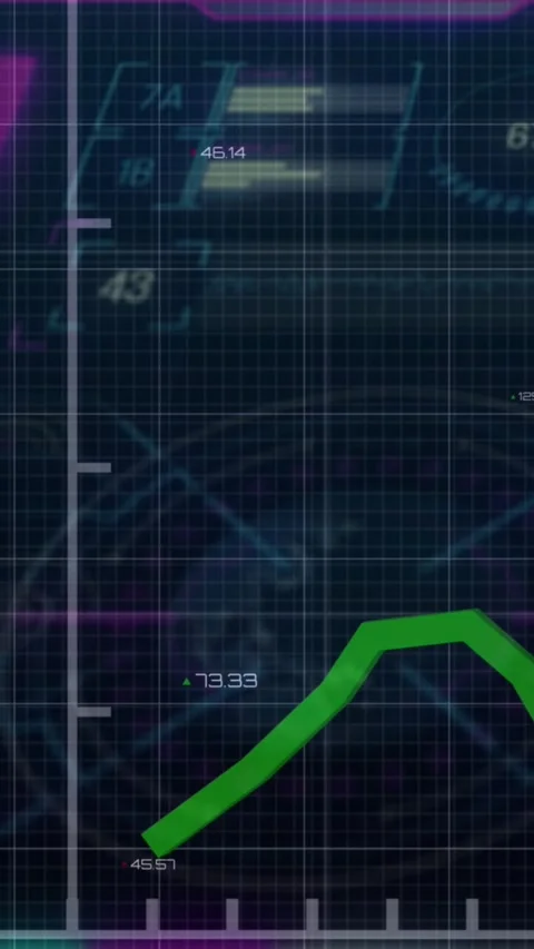 Vertical video: On update green trend line rising left, peaking, falling, Stock Footage 329128463