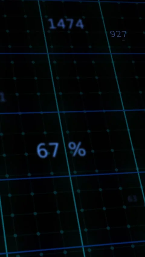 Vertical video: Updating data starting teal grid sliding numbers and % tags, Stock Footage 348375867
