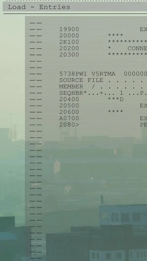 Vertical video: Upon appearing, ghosted terminal scrolling entries, displaying Stock Footage 329612880