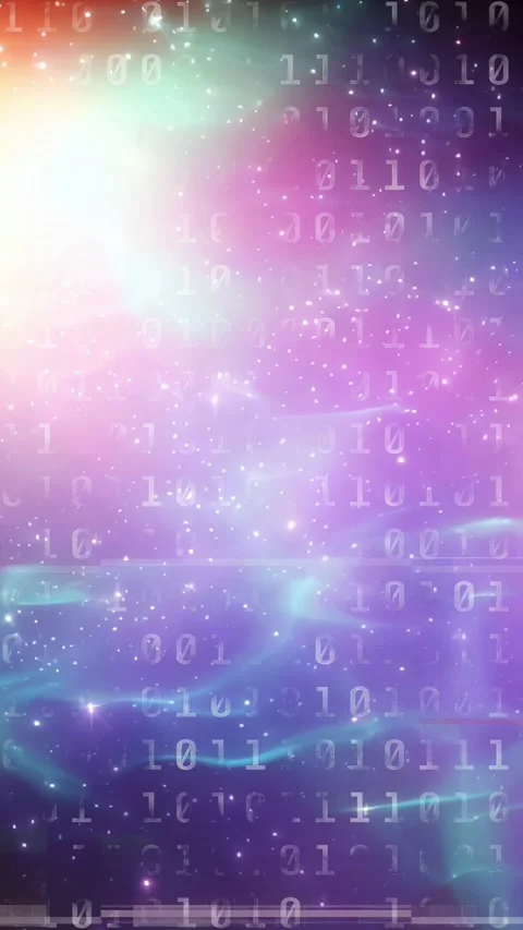 Vertical video: Upper-left flare appearing, nebula shifting while bits Stock Footage 334770978