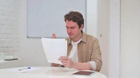 Vertical Video, Upset Young Man Cursing Business Report Problems Stock Footage 312914477