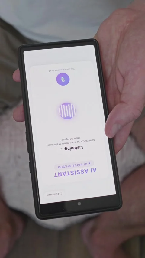 Vertical video of user holding smartphone and interacting with modern AI voice 動画素材 341860804
