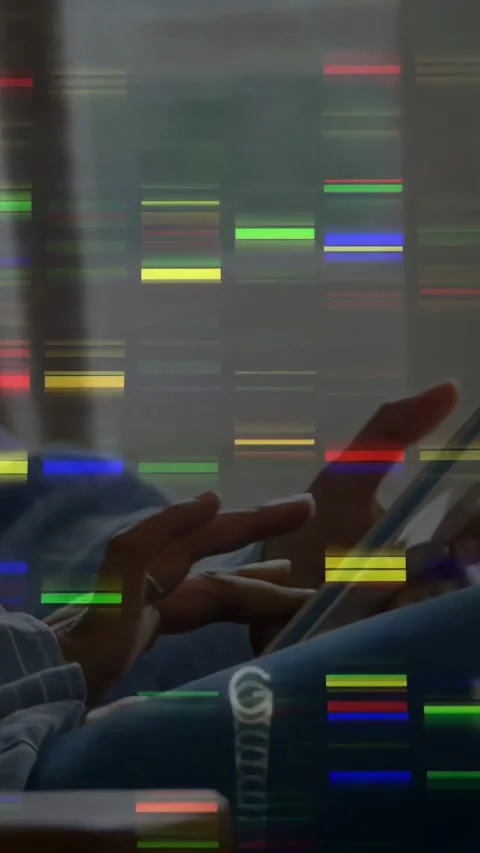 Vertical video: User tapping tablet, causing tech bars and GCT glyphs stacking Stock Footage 331271309