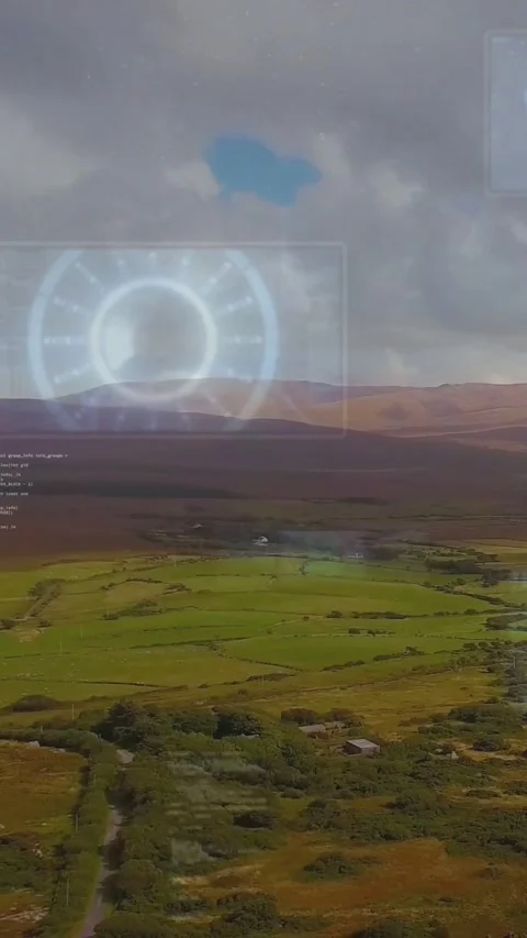 Vertical video: Valley receiving HUD after ring appearing overlaying panels Stock Footage 334604916