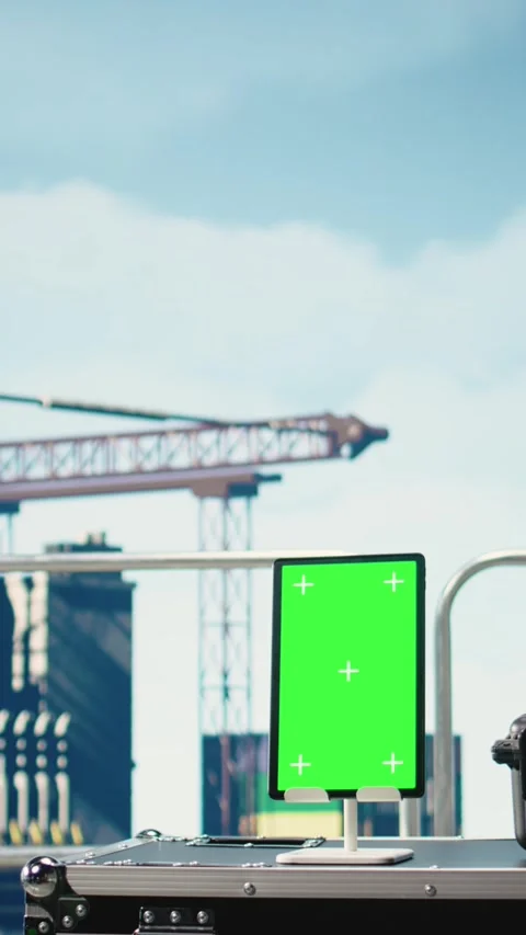 Vertical video Vertical green screen tablet on offshore platform Stock Footage 319450516