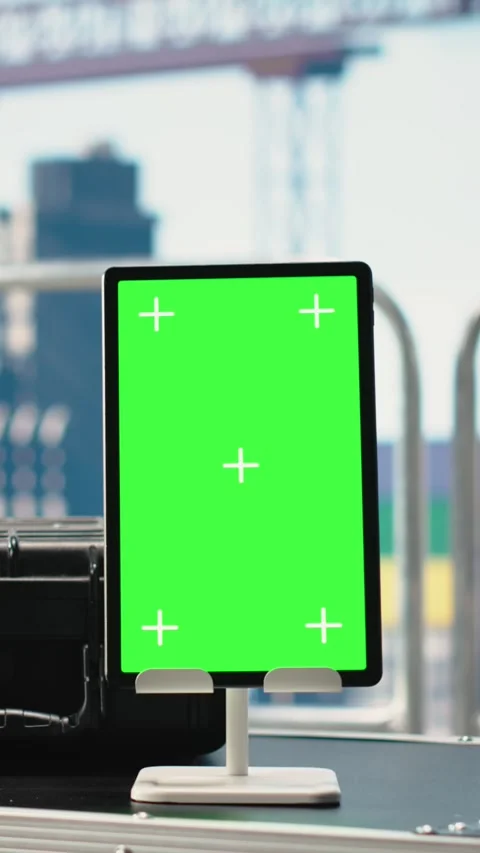 Vertical video Vertical green screen tablet on offshore platform Stock Footage 319712773