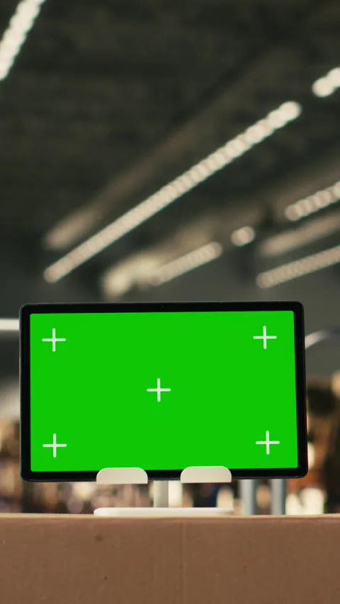 Vertical Video Vertical green screen on tablet in modern warehouse storage Stock Footage 330027816