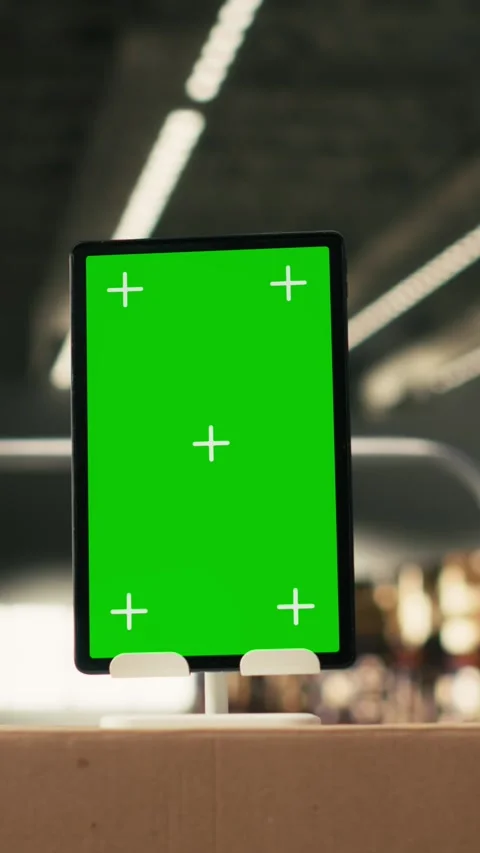 Vertical Video Vertical green screen mockup tablet in empty fulfillment center Stock Footage 330202263