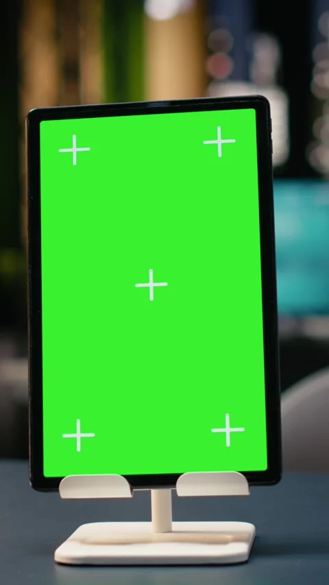 Vertical Video Vertical green screen in empty corporate office at night with Stock Footage 334104495