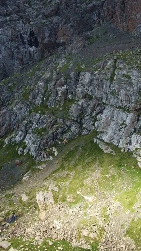 Vertical video: Vertical Rise Along Majestic Rocky Cliffs and Grass Stock Footage 331991882