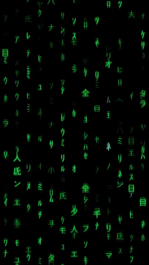 Vertical video. Vertical Stream of Green Japanese Characters on a Black Screen, Stock Footage 281456442