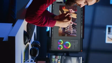 Vertical video Video editor content creator filming tutorial about Stock Footage 258802229