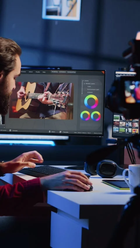 Vertical video Videography content creator recording tutorial using professional Stock Footage 256093745