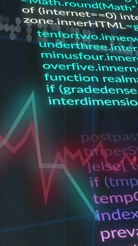 Vertical video: View panning right, stacked bars showing dashboard, code Stock Footage 329552519