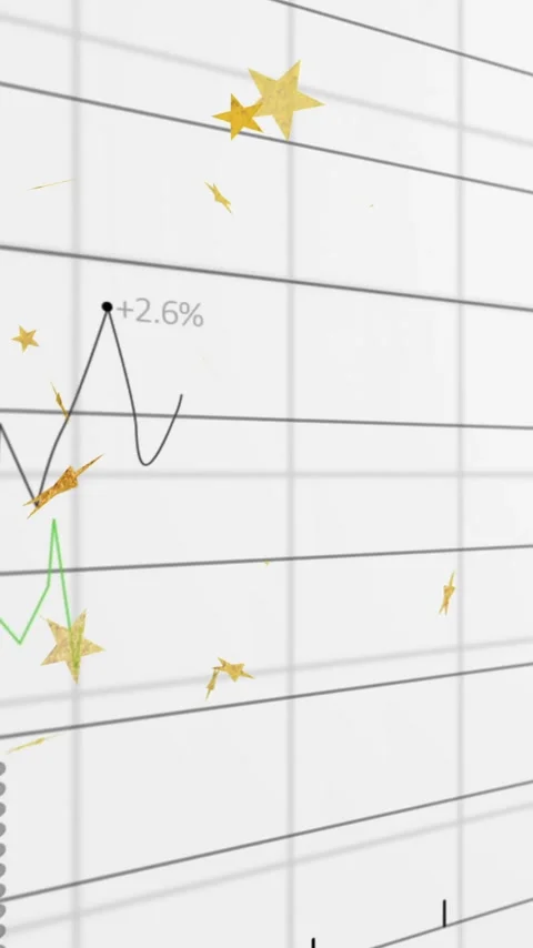 Vertical video: View panning right chart showing black line dropping, stars Video stock 333319922