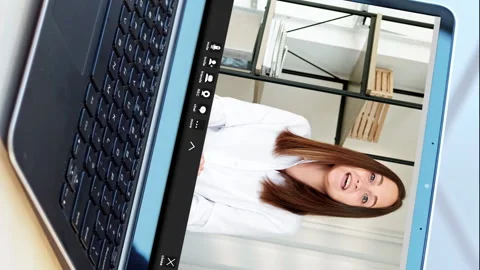 Vertical video virtual meeting laptop woman call Stock Footage 255586313