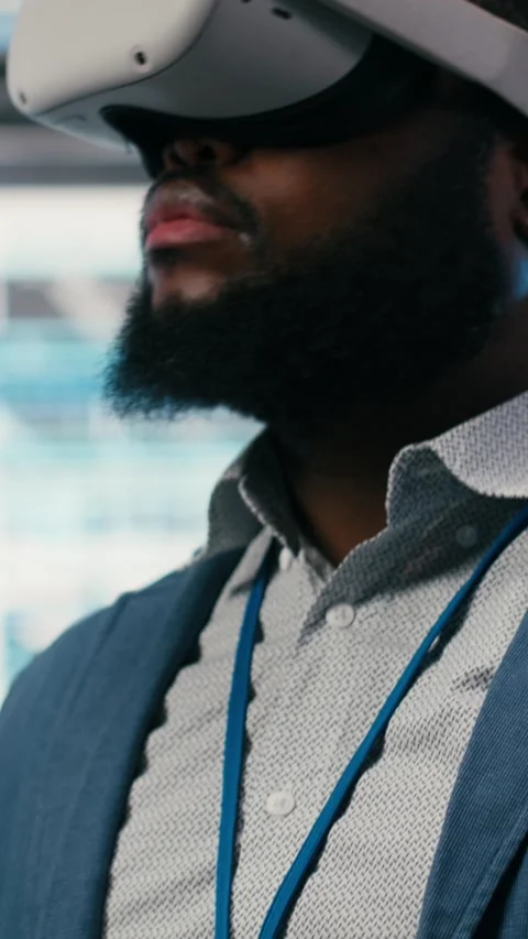 Vertical video VR glasses equipment used by server hub employee to do Stock Footage 330439984