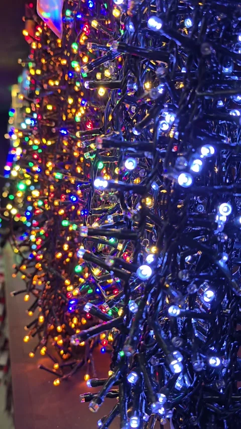 Vertical Video Wall Densely Intertwined Garlands Thousands Multi Colored Lights Stock Footage 321809789