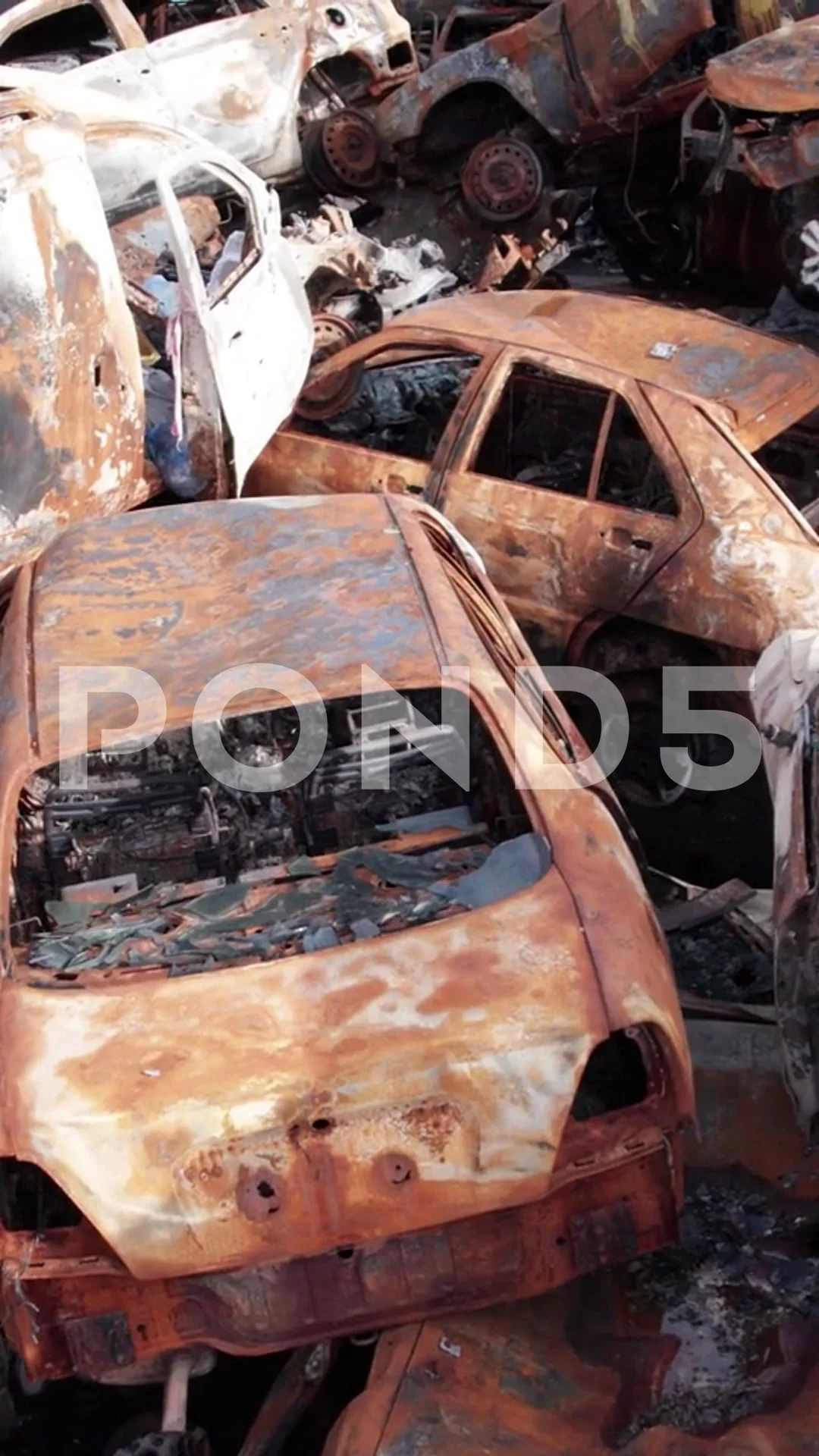 Vertical video of war destroyed cars in Ukraine