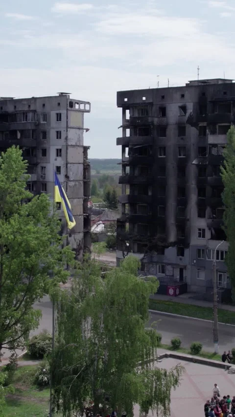 Vertical video of war in Ukraine - destroyed house Stock Footage 196215247