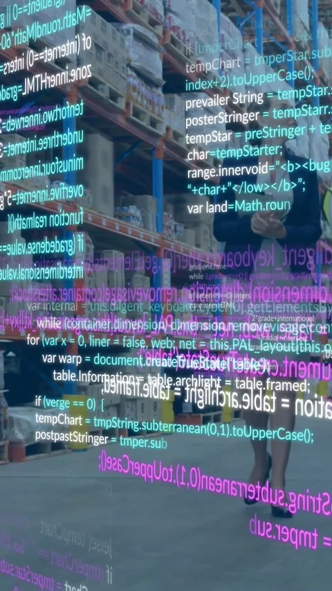 Vertical video: Warehouse manager walking aisle scanning stock, creating code Stock Footage 330286532