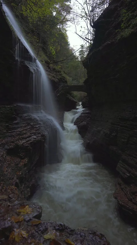 Vertical Video - Waterfall Watkins Glen Timelapse Stock Footage 255753843