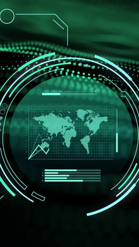 Vertical video: Wave matrix starting HUD map appearing rings rotating graphs Stock Footage 335802630
