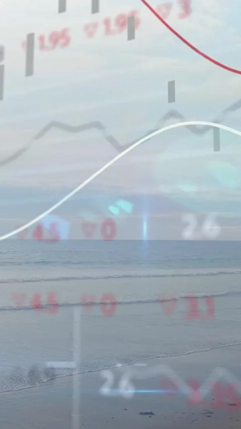 Vertical video: Wave motion sparking overlay on beach red white curves crossing Stock Footage 328350020