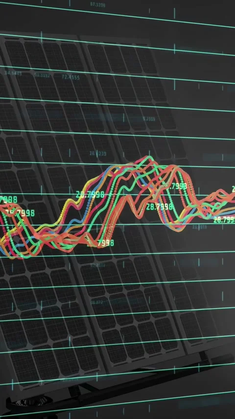 Vertical video: Waveform taking live data for tech UI shifting on teal grid Stock Footage 334547074
